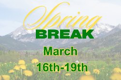 spring flowers and mountain scene - spring break notice